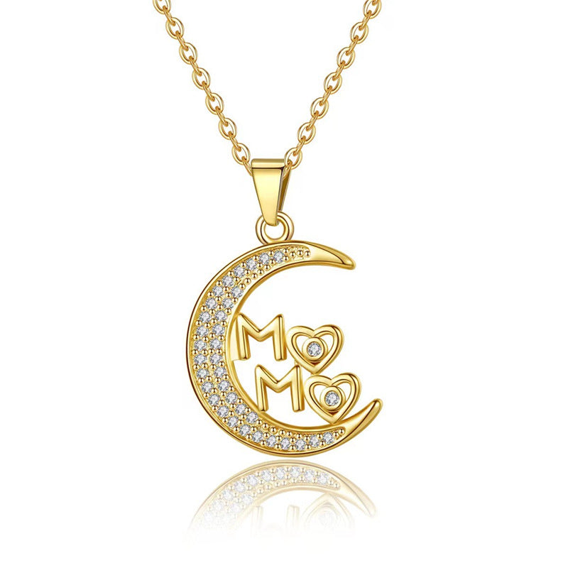 Wholesale S925 sterling silver diamond moon MAMA pendant necklace