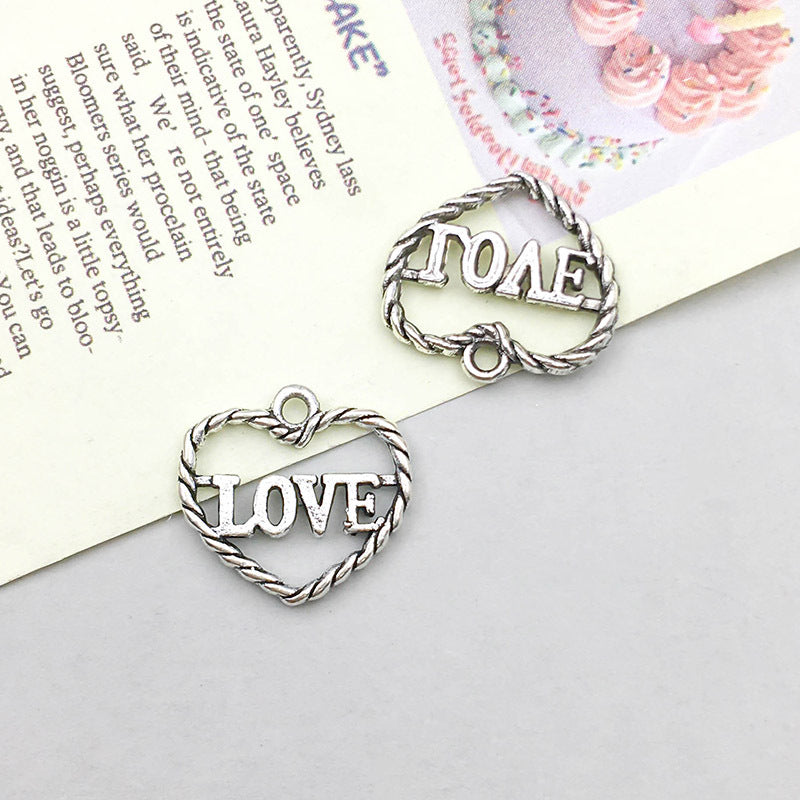 Wholesale 1 Antique Silver Alloy Simulation Heart-shaped English Letter DIY Pendant