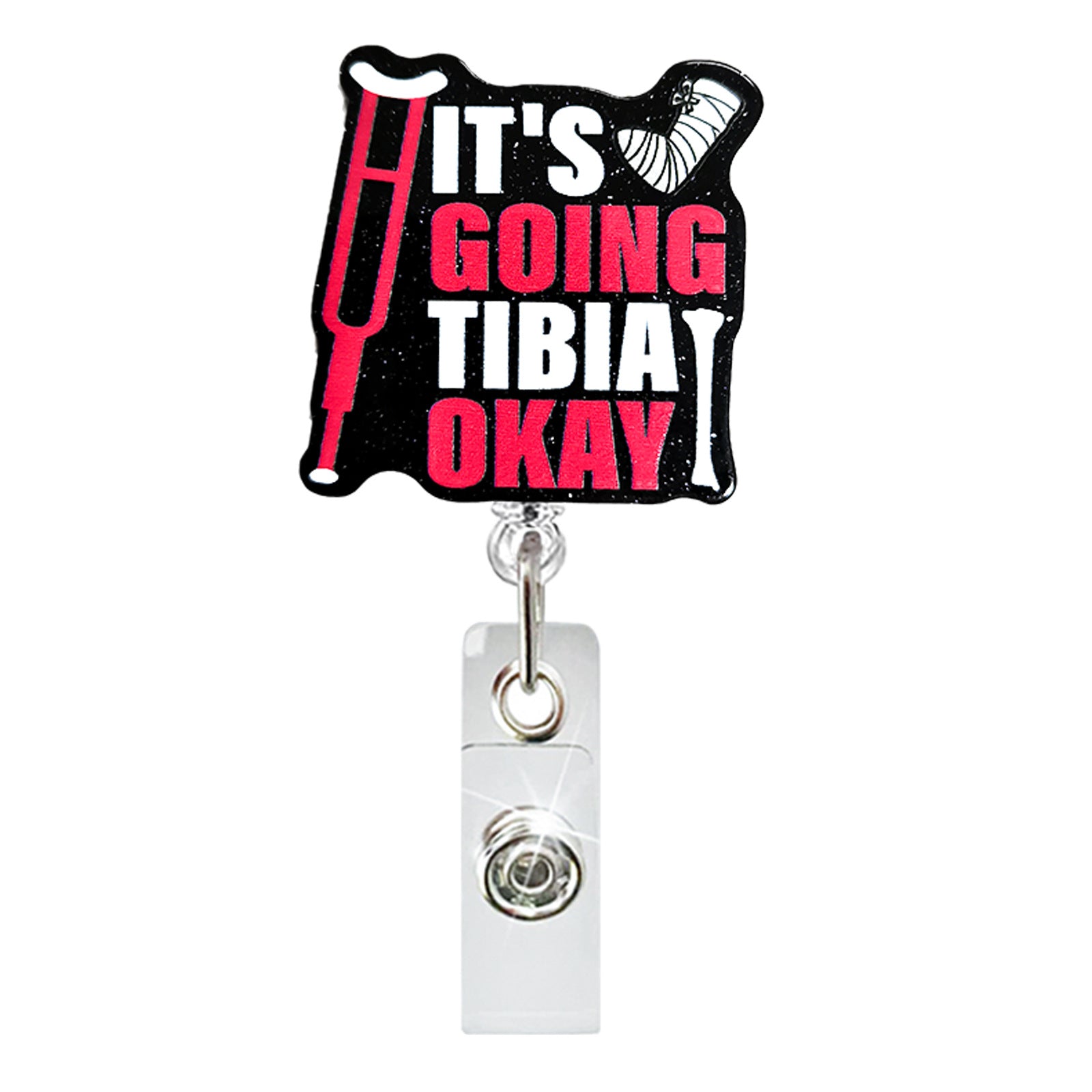 Wholesale Glitter acrylic skeleton finger retractable badge