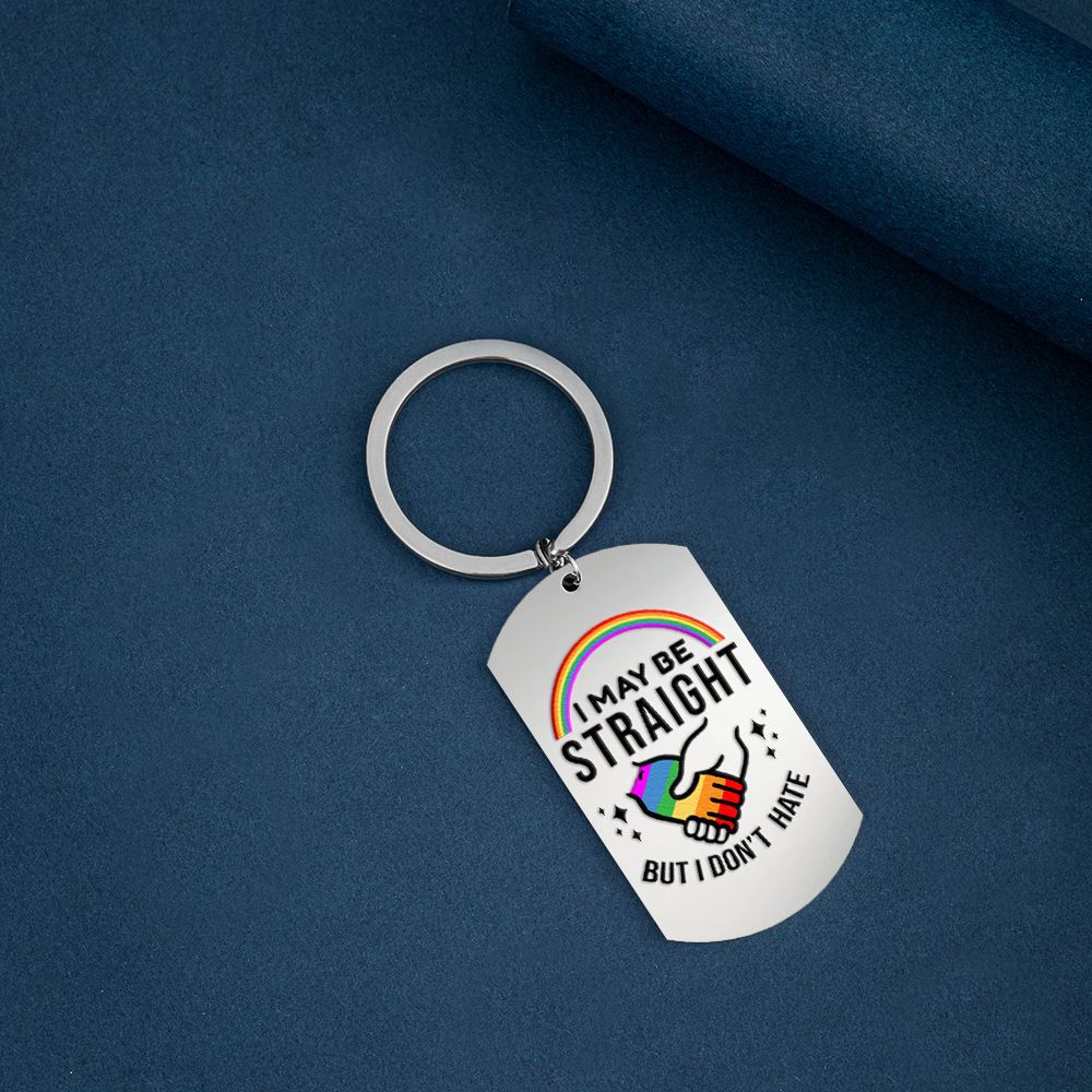 Wholesale 6 Color Alphabet Color Printing Titanium Steel Rainbow Flag Stainless Steel Keychains