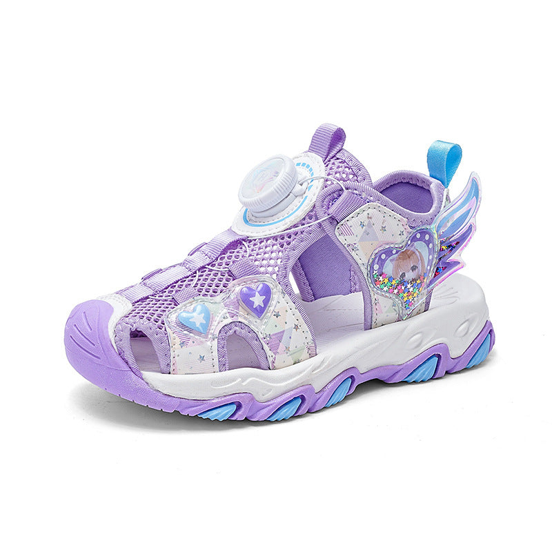 Wholesale Rotary Button Princess Shoes Girls Hollow Out Kids Shoes