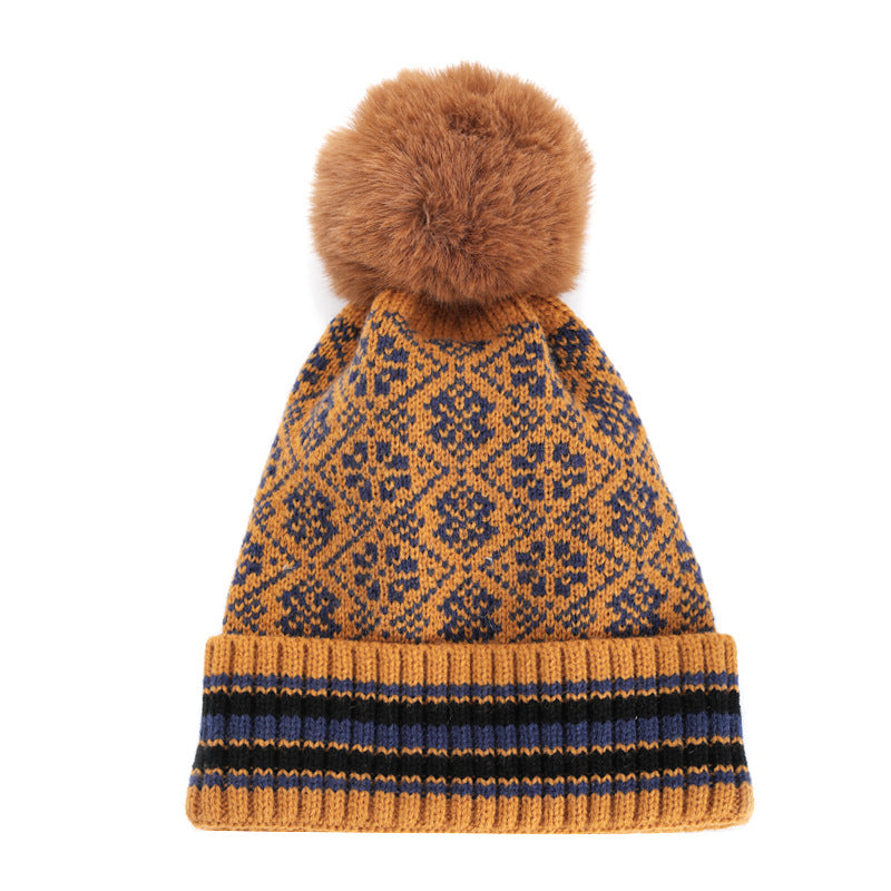 Wholesale Bohemian Wool Autumn and Winter Retro Ethnic Style Geometric Diamond Warm Knitted Hat