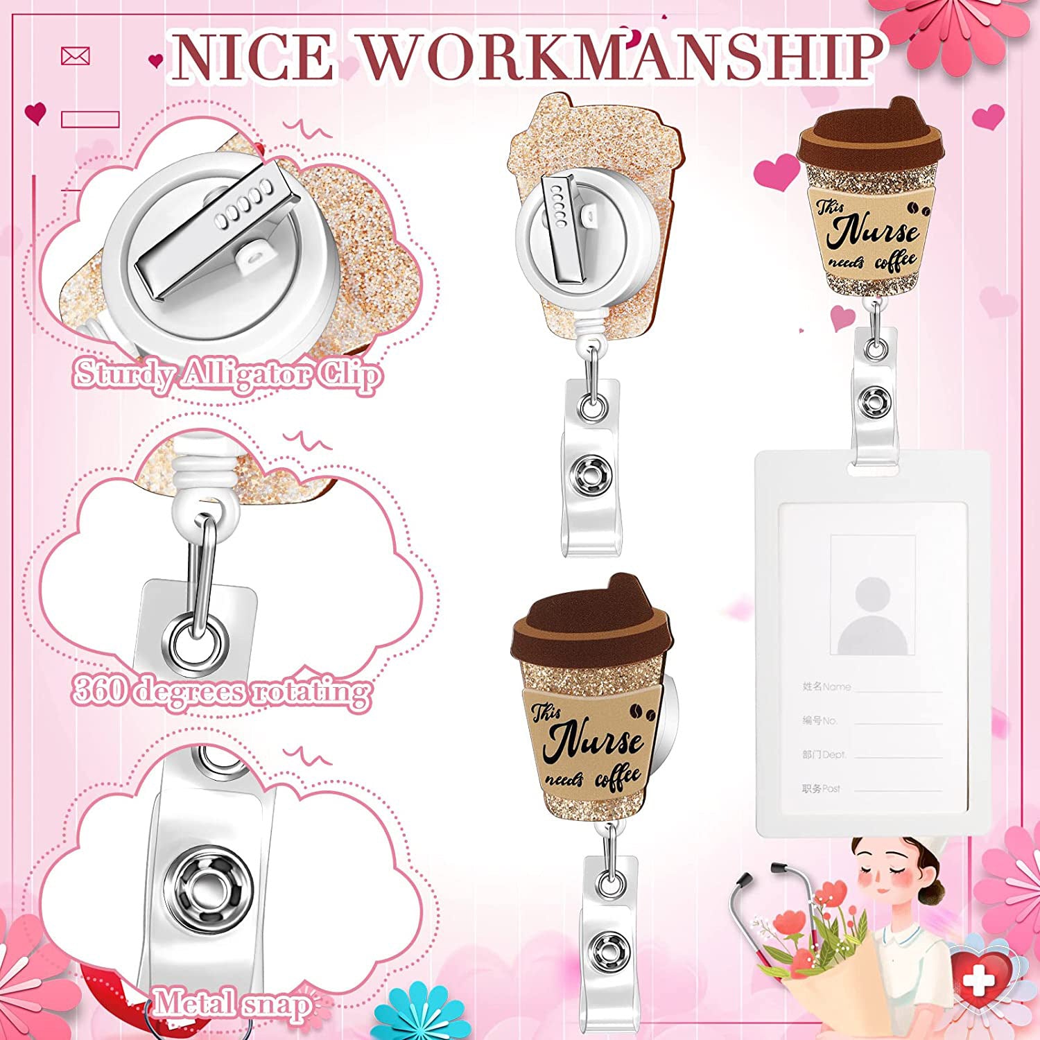 Wholesale Glitter Acrylic Rainbow Retractable ID Buckle