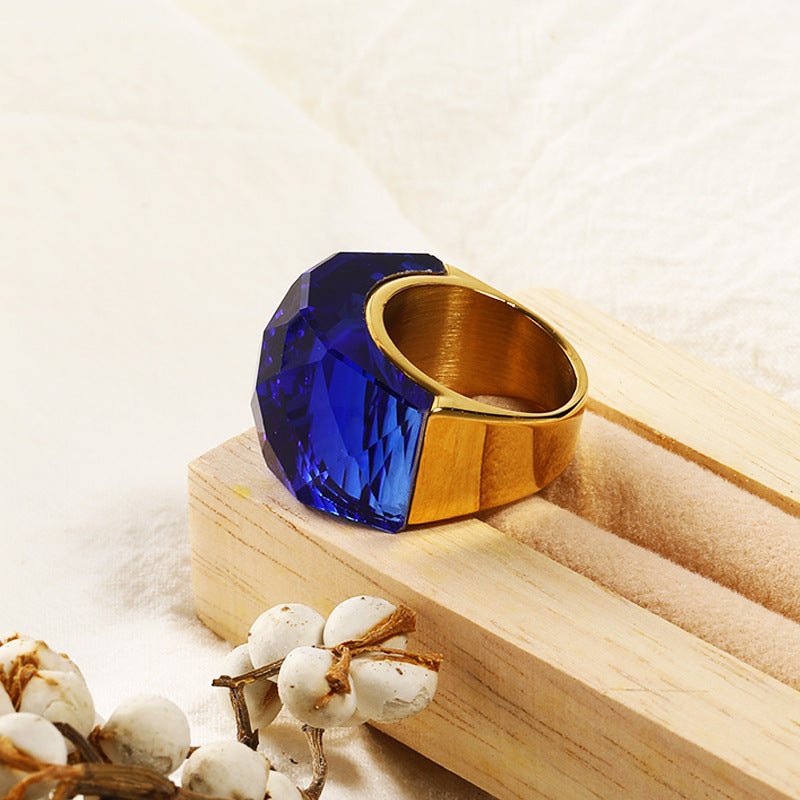 Wholesale Titanium Steel 18k Gold Ring with Large Colored Stones
