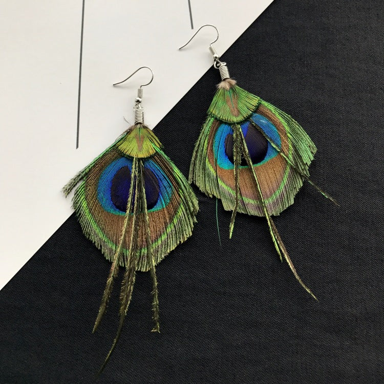 Wholesale Peacock Feather Tassel Bohemian Earrings