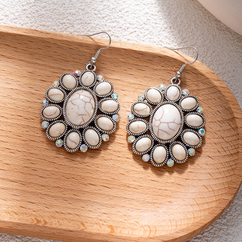 Wholesale Bohemian style turquoise flower earrings