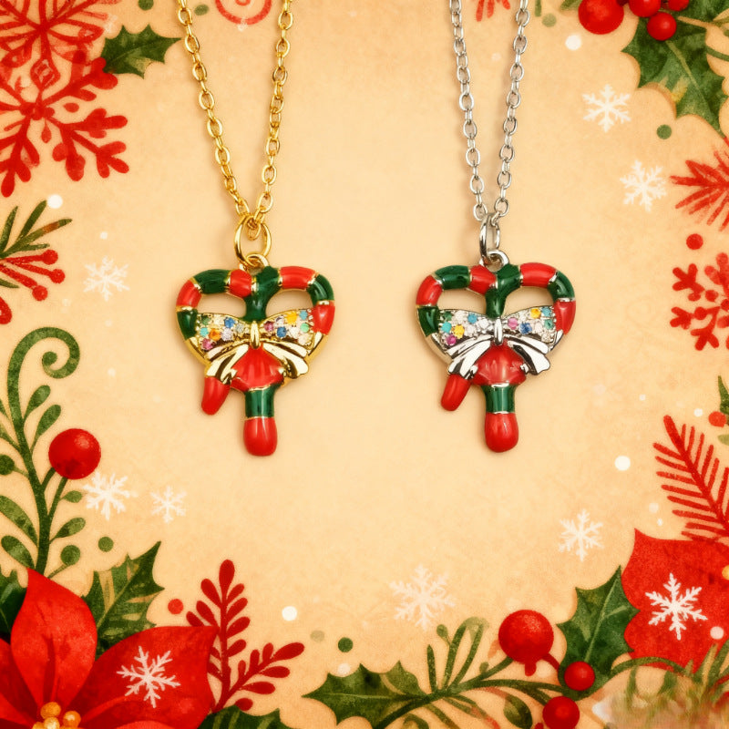 Wholesale Christmas Snowflake Deer Necklace Christmas Wreath Candy Diamond Pendant Necklace