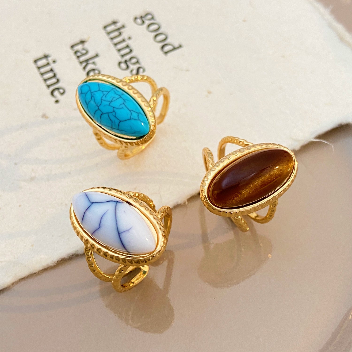 Wholesale Vintage Turquoise Tiger' s Eye Open Ring