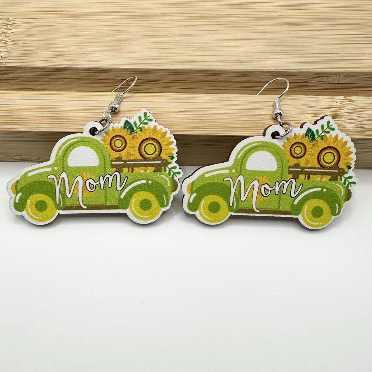 Wholesale Mother' s Day printing sunflower earrings