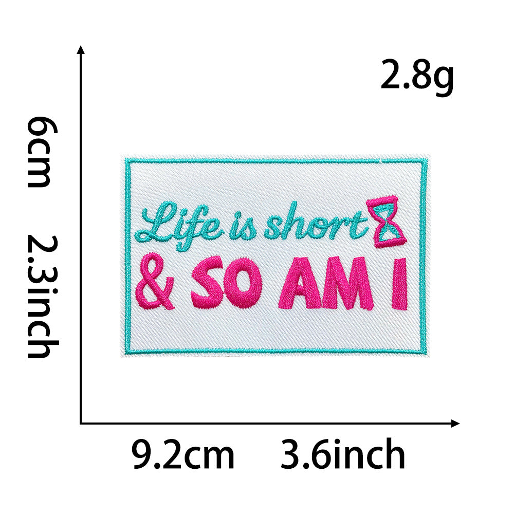 Wholesale Pink English Letter Gold Plaid Polyester Iron On Embroidered Patch DIY Craft Supply For Coat Decoration