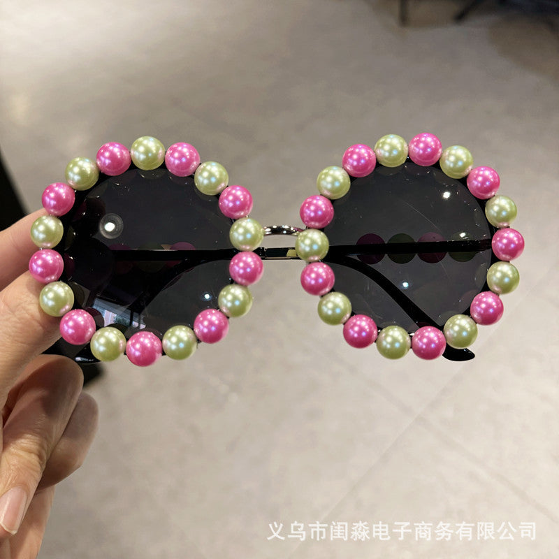 Wholesale Pearl Metal Round Frame Wedding Catwalk Sunglasses