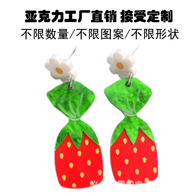 Wholesale Acrylic Fresh Sweet Red Flower Strawberry Earrings