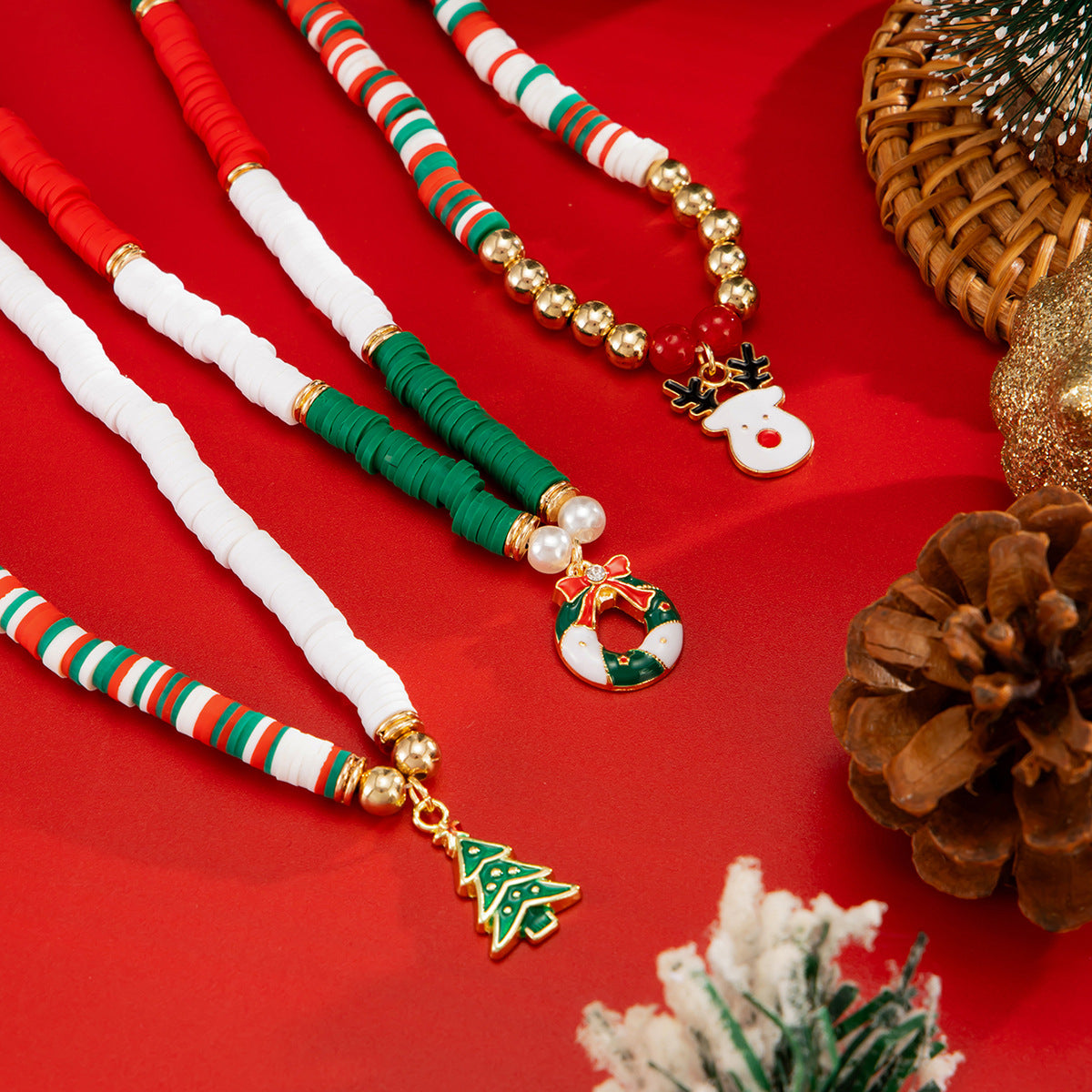 Wholesale Bell Christmas Tree Clay Bead Necklaces