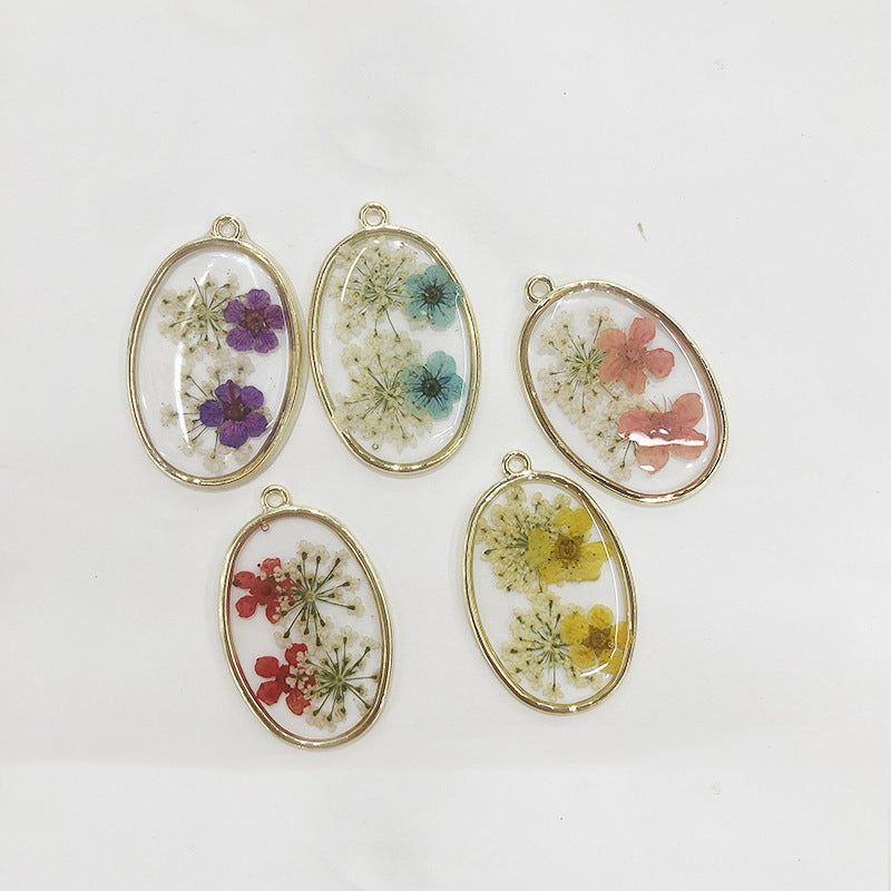 Wholesale 3pcs New Oval Alloy Dried Flower Dripping Oil Literary Small Fresh Jewelry DIY Pendant Accessories