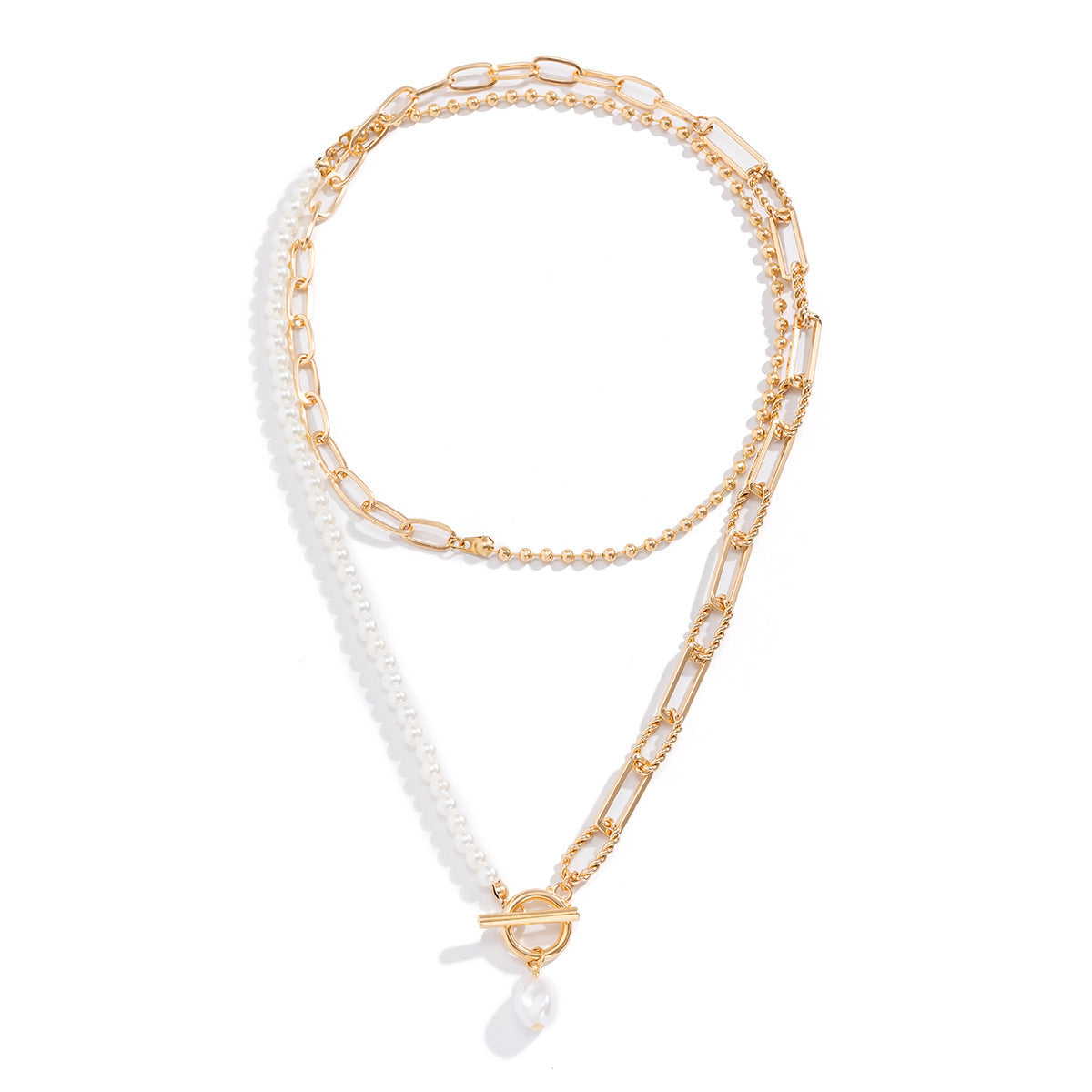Wholesale Long round bead chain stacking necklace retro style personality pearl necklace