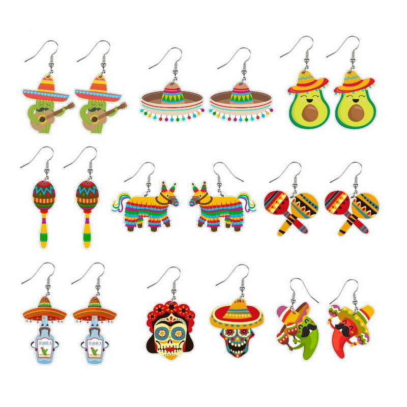 Wholesale Carnival Chili Rainbow Horse Wine Hat Avocado Acrylic Earrings
