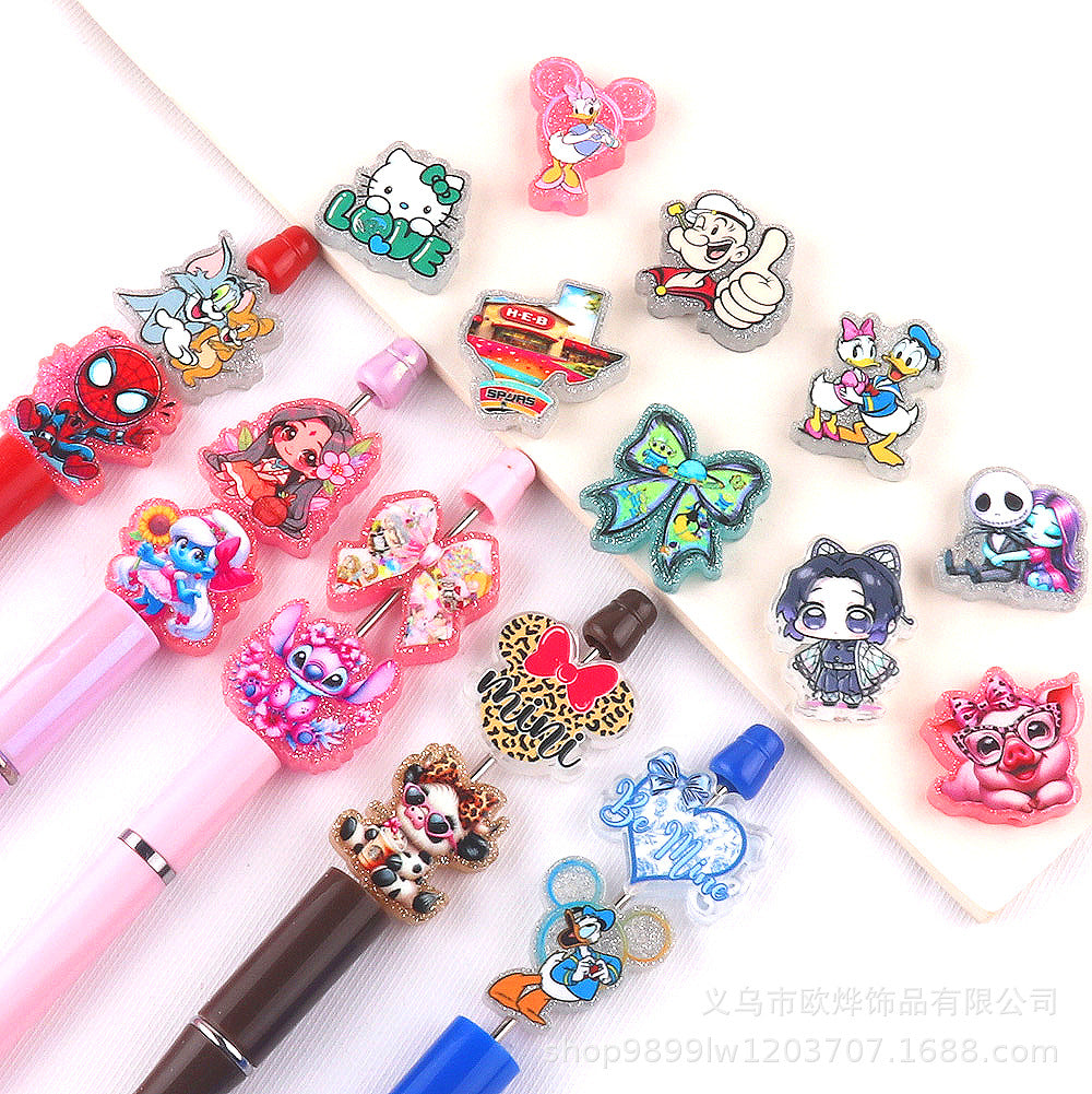 Wholesale 10pcs glitter cartoon straight-hole DIY acrylic beads OLY Exclusive