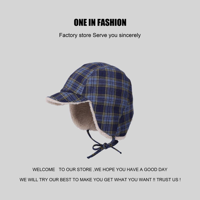 Wholesale Polyester Plaid Warm Lamb Wool Ear Protectors