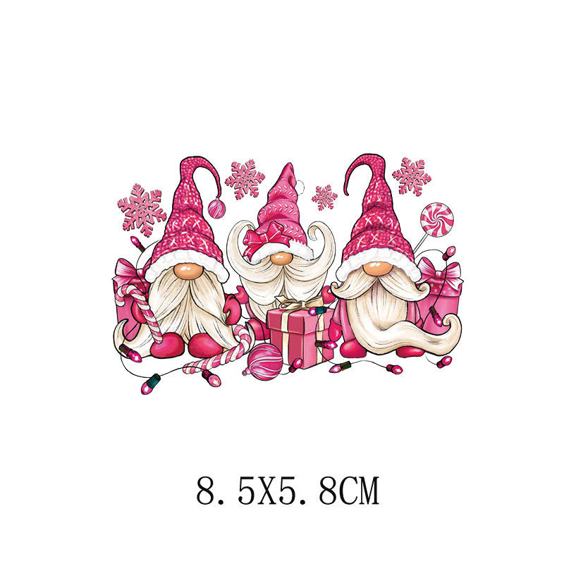 Wholesale 5pcs/pack  Pink Christmas Cartoon House Heat Transfer Pattern Clothing Sticker   UV DTF Ready to Press Transfers Wraps