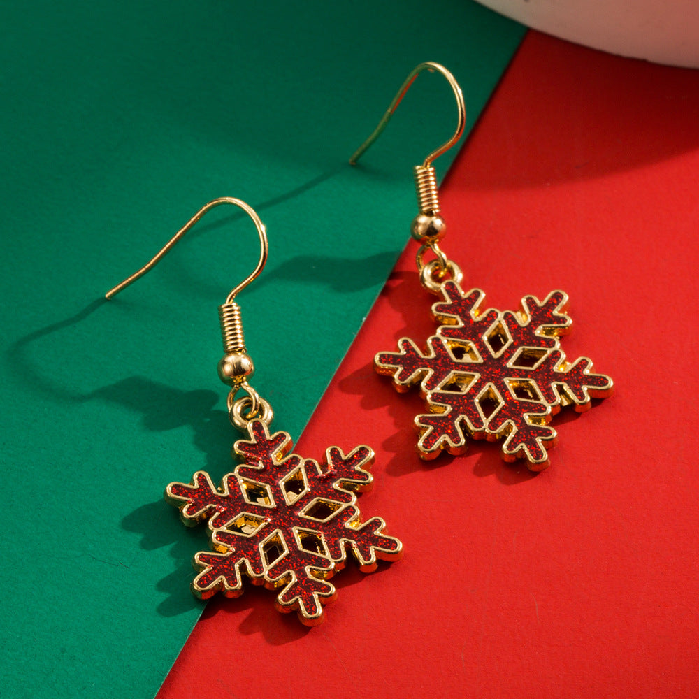 Wholesale Christmas Alloy Dripping Oil Snowflake Hollow Niche Design Sense New Year Earrings