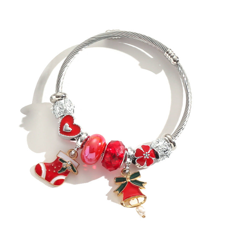 Wholesale Stainless Steel Christmas Tree Elk Snowflake Alloy Charm Beaded Bracelet