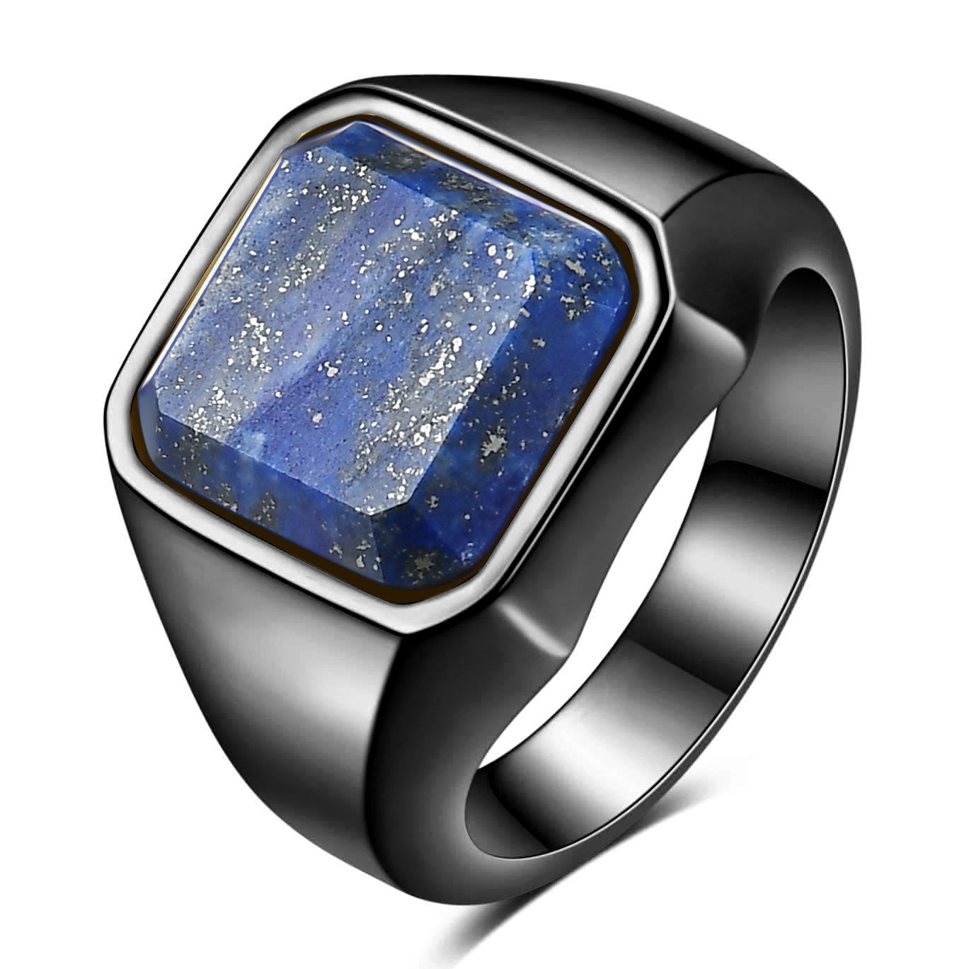 Wholesale Retro Geometric Square Inlaid Lapis Lazuli Titanium Steel Men's Rings