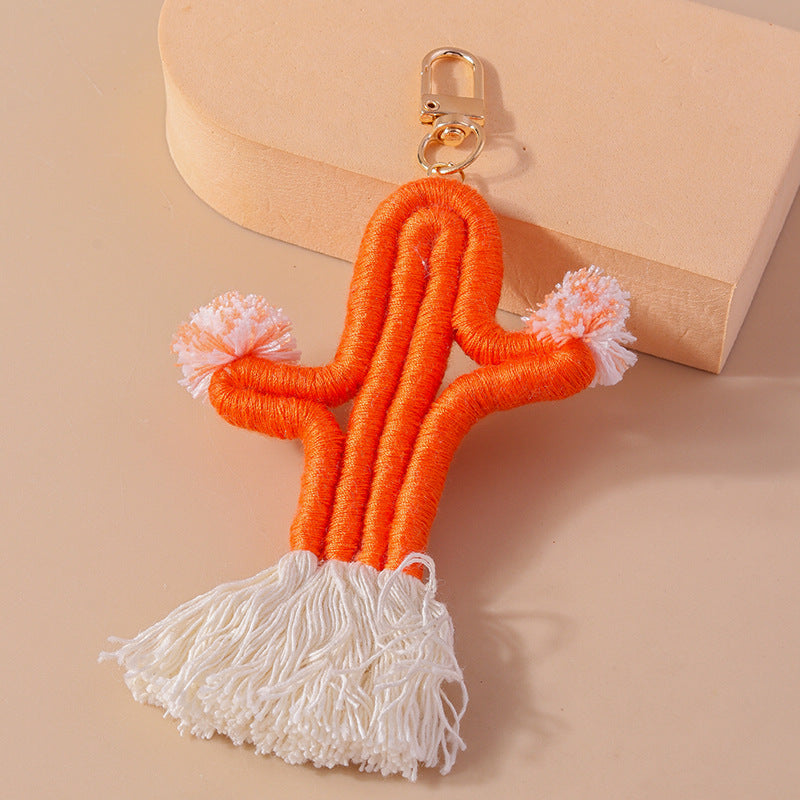 Wholesale Colorful Knitted Plush Tassel Cactus Keychain