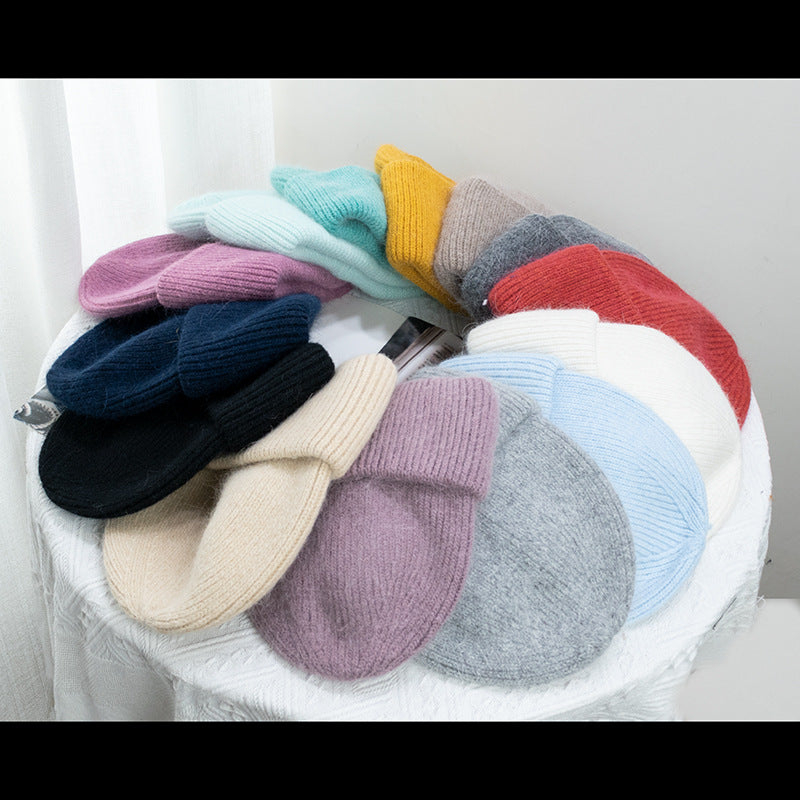 Wholesale Winter Angora Long Rabbit Fur Knitted Beanie