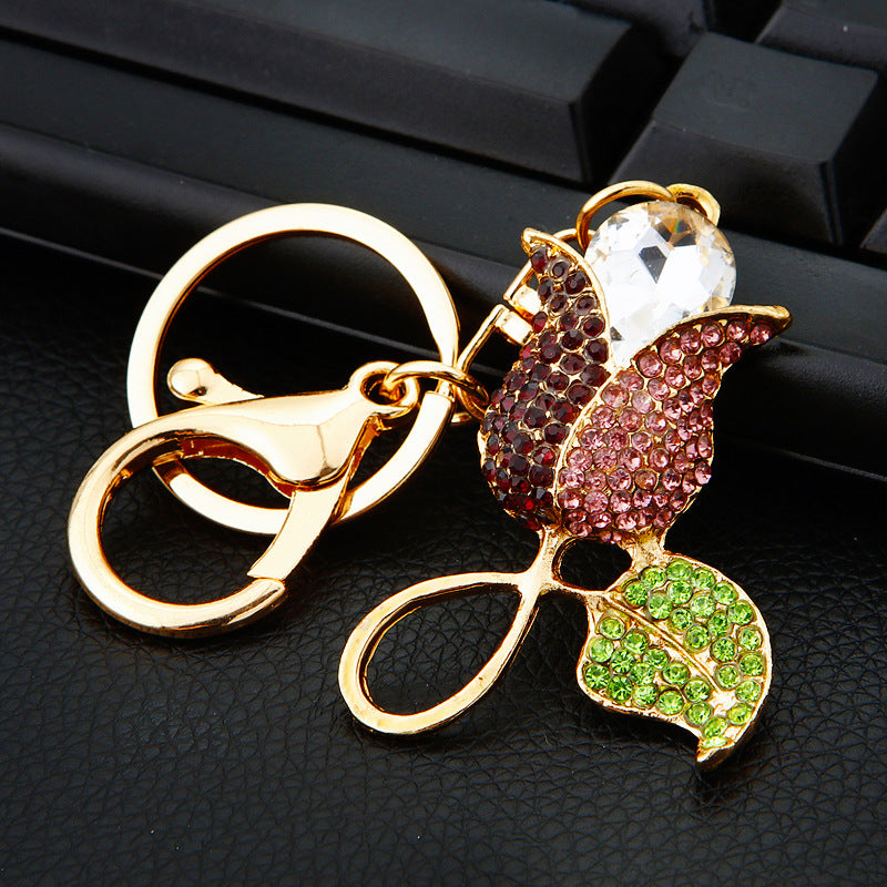 Wholesale Flower Metal Car Keychain With Tassel Pink White Bag Charm And Key Accessory Gift For Women Boutique Resale