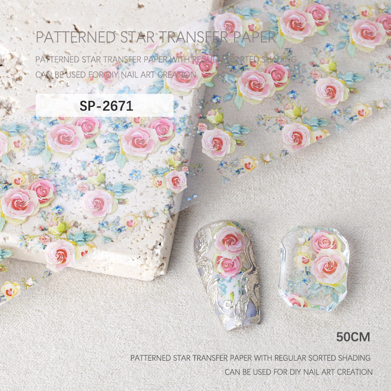Wholesale Nail art starry sky paper transfer paper stickers palace rose flower transfer paper starry sky stickers rose flower starry sky stickers
