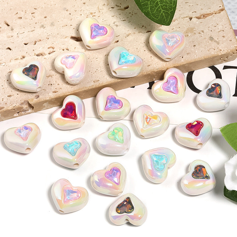 Wholesale 50pcs Colorful Mocha Rhinestone Inlaid Love Beads