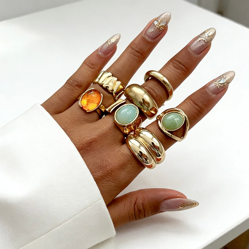 Wholesale Geometric Retro Irregular Diamond Set Ring Set