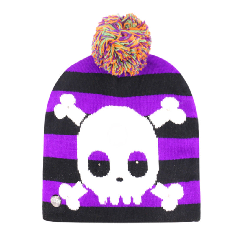 Wholesale Autumn Winter Halloween LED Knitted Hat Pumpkin Ghost Skull Knitted Hat