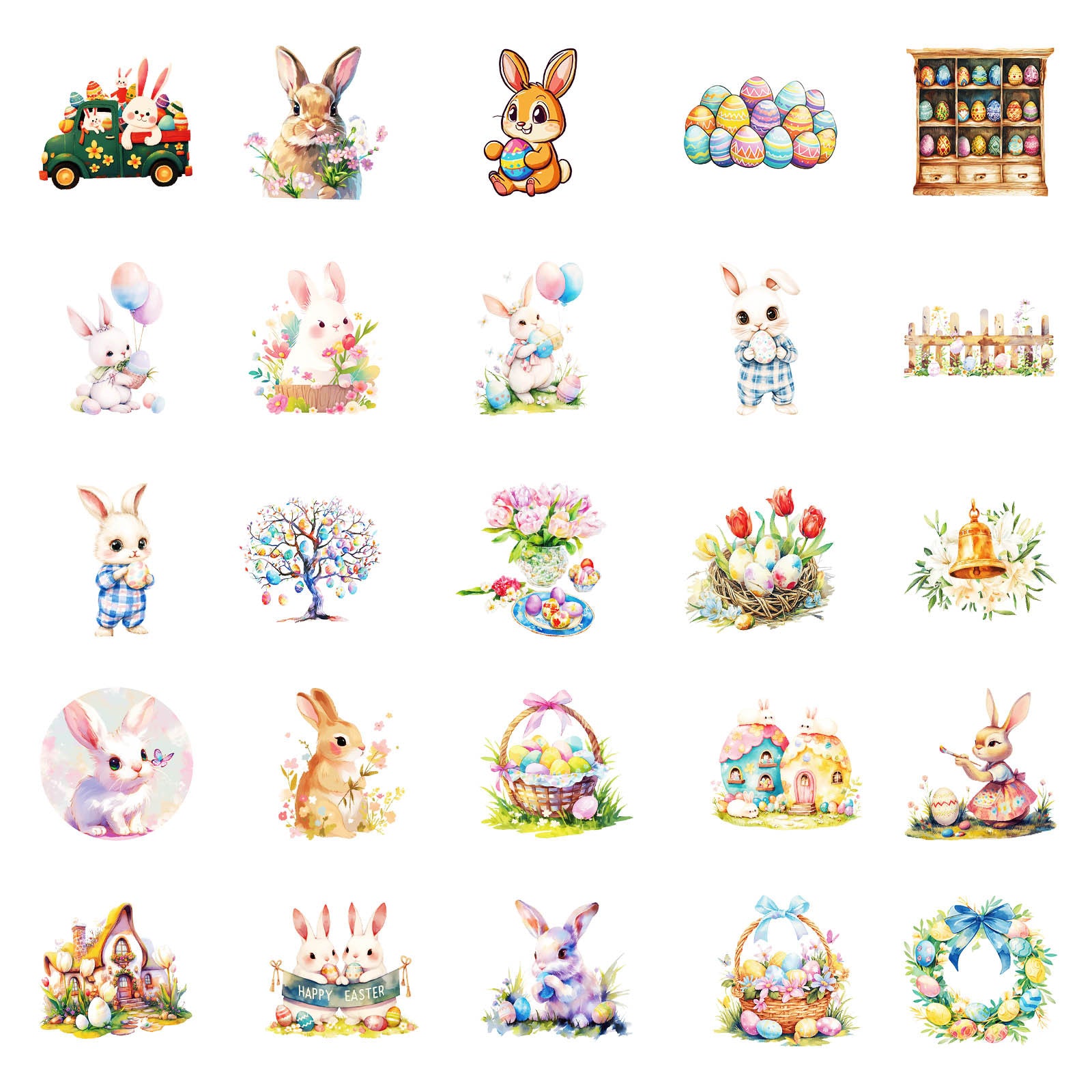 Wholesale 50pcs Easter Cartoon Rabbit Colored Egg Waterproof Vinyl Stickers