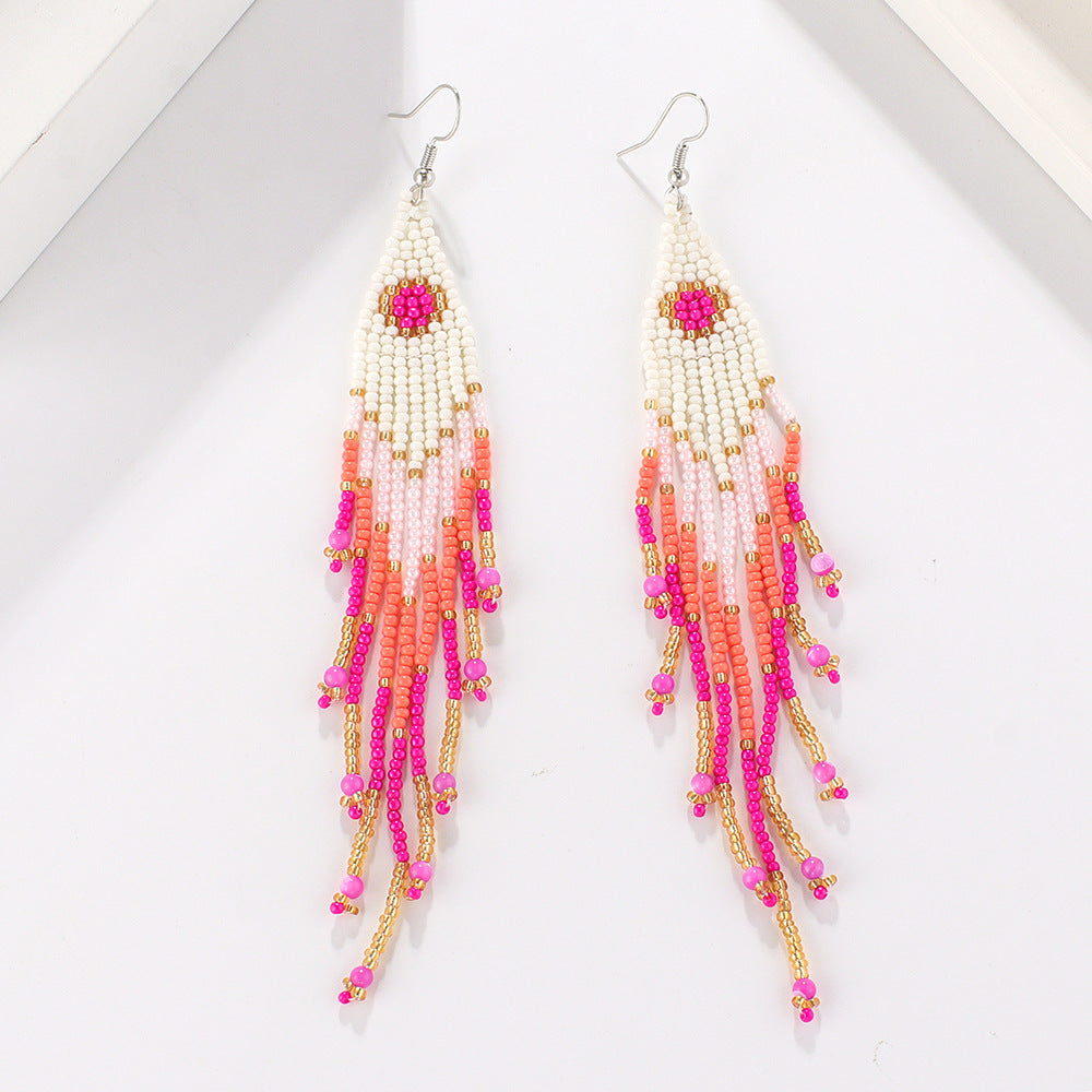 Wholesale Colorful Rice Beads Bohemian Tassel Earrings