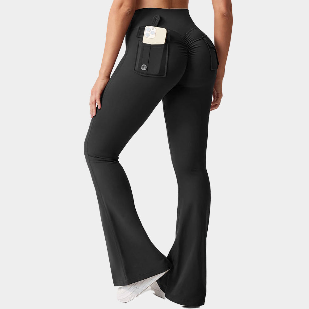 Wholesale  Work Pocket Pants Elasto High Waist Fitness Pants Yoga Running Hip Lifter