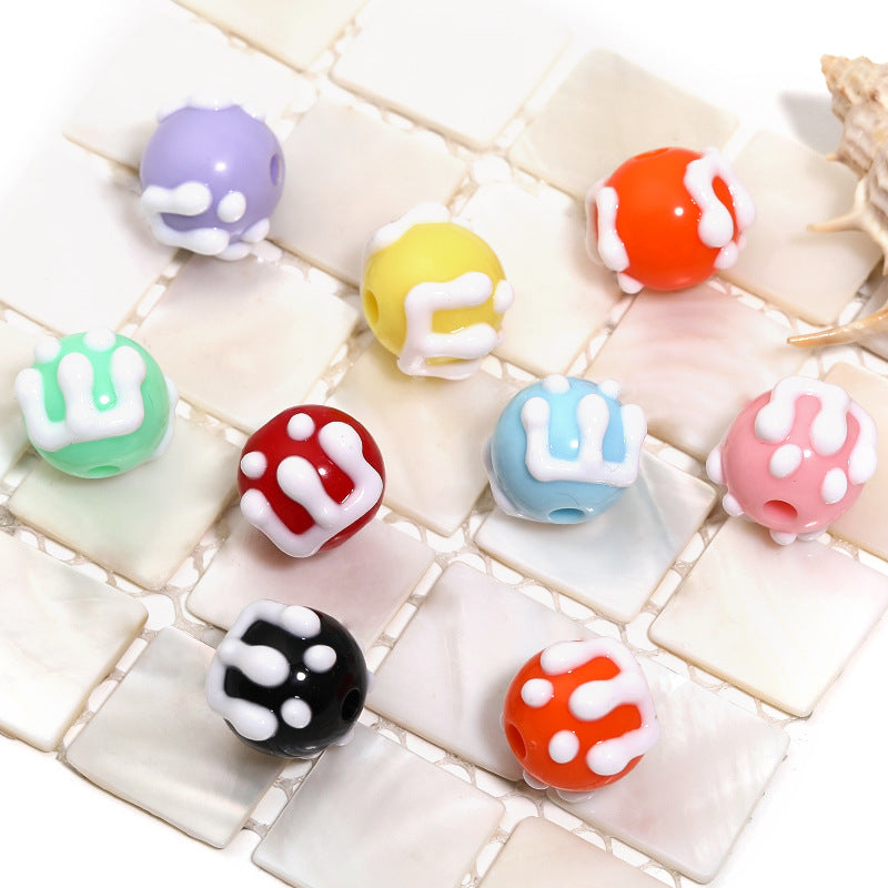 Wholesale  100pcs/pack Cartoon Hand-Painted Beads DIY Acrylic  Beads