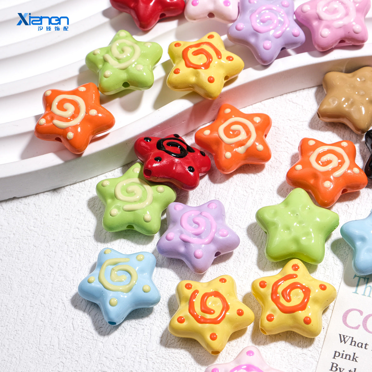 Wholesale 20pcs Cartoon starfish perforated Acrylic Beads
