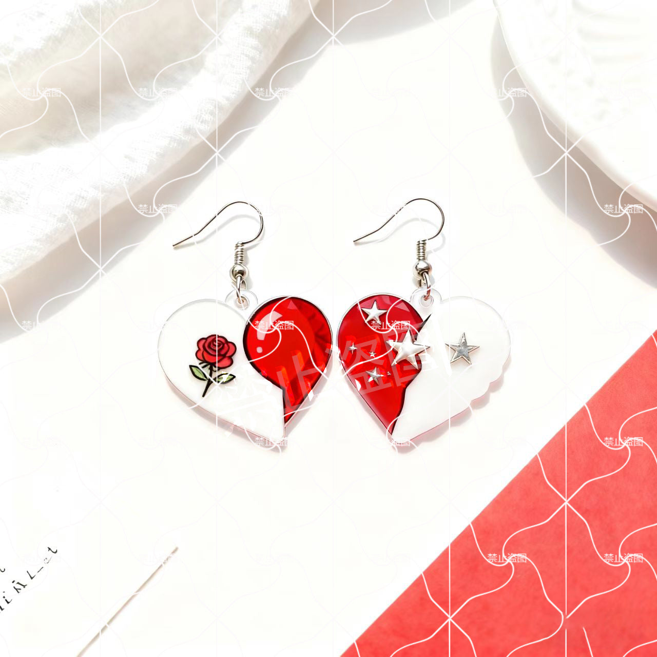 Wholesale Valentine' s Day Acrylic Printing 2D Flat Couple Earrings