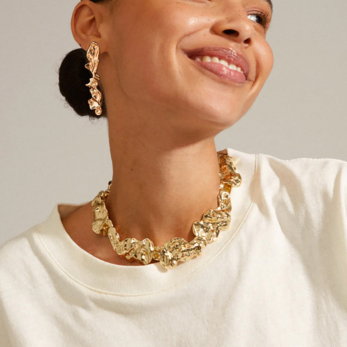 Wholesale jewelry  liquid pleated irregular collar choker metal lava necklace Earrings