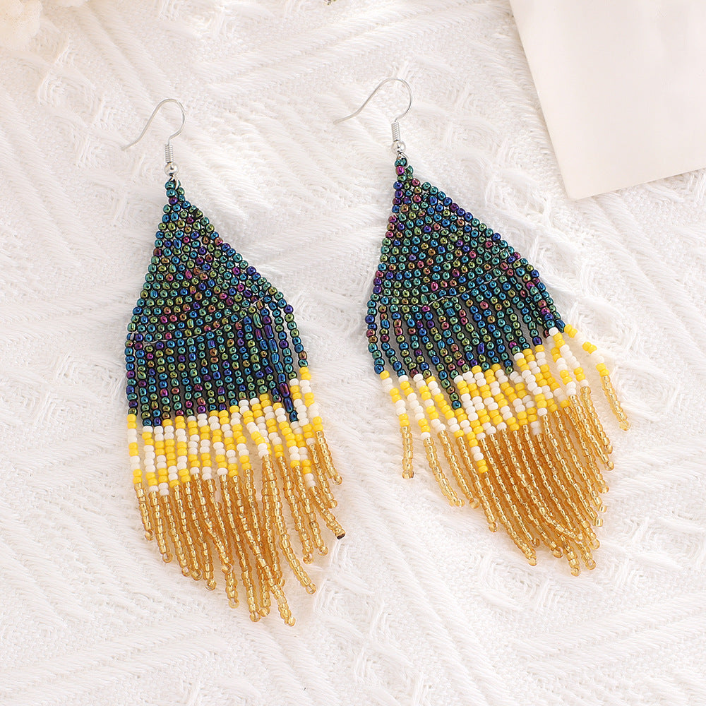 Wholesale Bohemian Handmade Rice Beads Colorful Ethnic Style Tassel Earrings