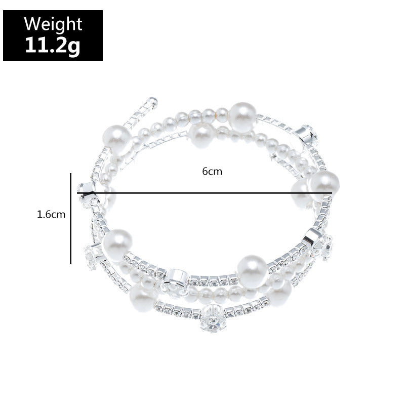 Wholesale Temperament Pearl and Rhinestone Multi-layer Bracelet