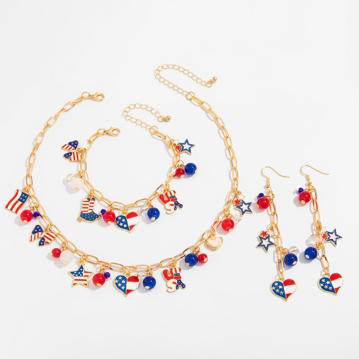 Wholesale  Independence Day Oil Dripping Flag  Patriotic Day  Five-Pointed Star Necklace