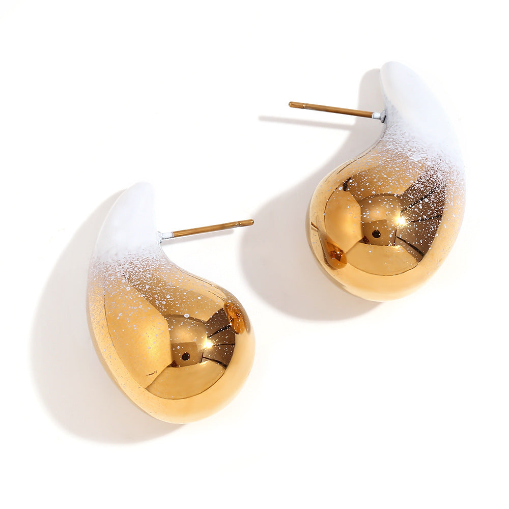 Wholesale Stainless Steel 18K Gold Plated Spray Painted Water Drop Earrings