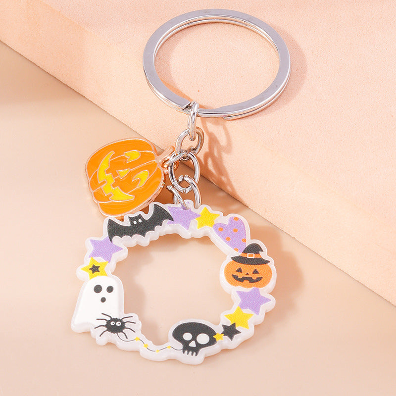 Wholesale Halloween Cartoon Hollow Out Ring Ghost Pumpkin Zinc Alloy Keychain