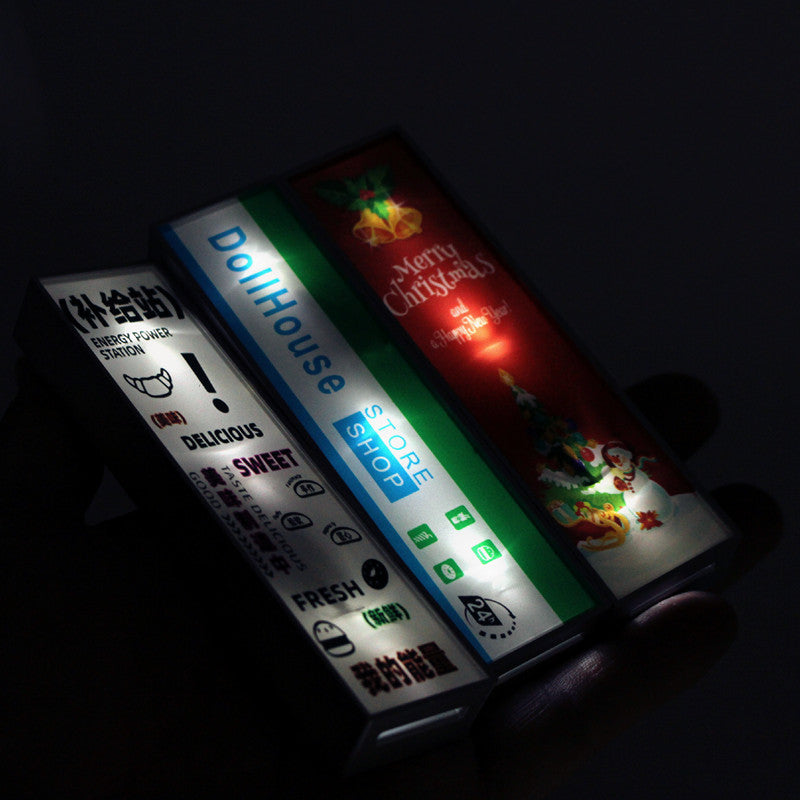 Wholesale Dollhouse Dollhouse LED bright supermarket signboard Christmas bakery shop recruitment miniature scene photo props