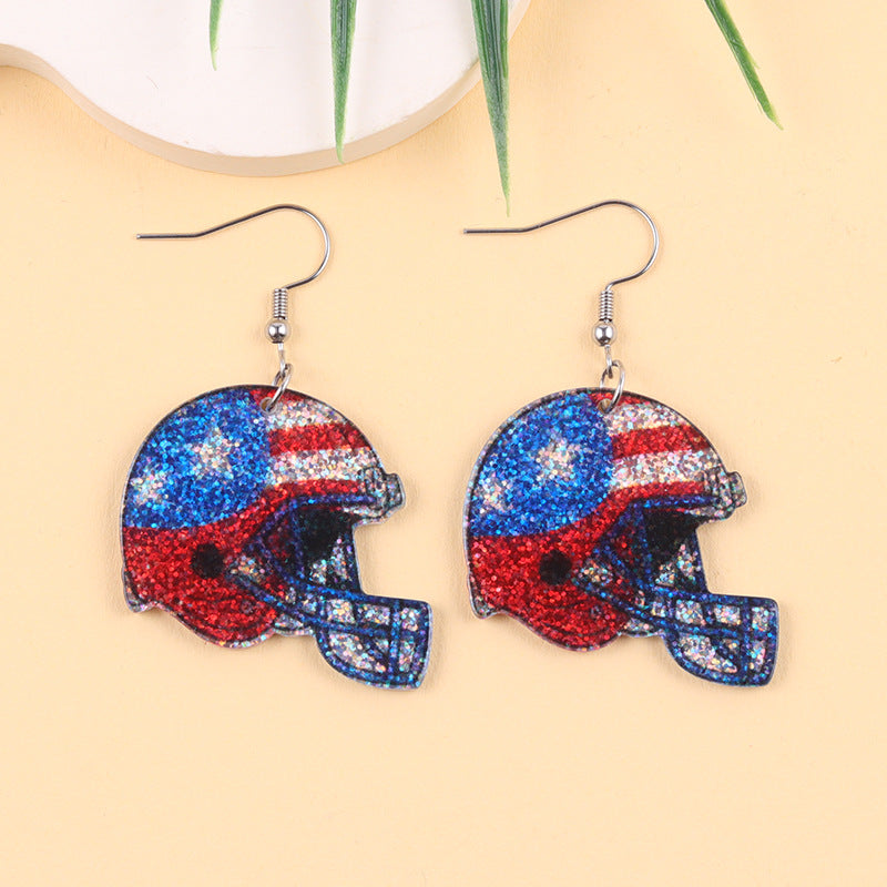 Wholesale Color-blocked Rugby Helmet-shaped Acrylic Earrings