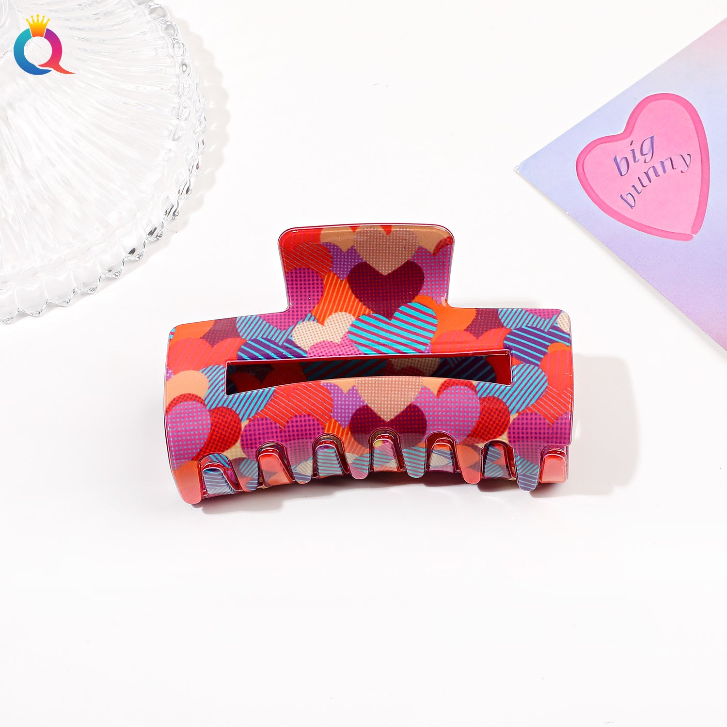 Wholesale Qiyue Valentine's Day headband pink love hairpin fabric wide-brimmed grip shark clip