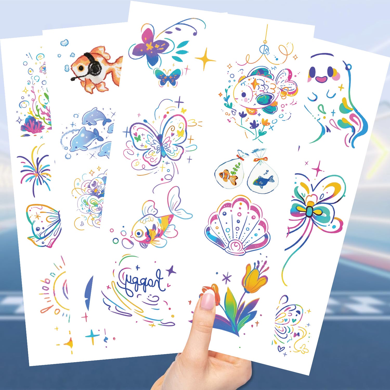 Wholesale  10pcs/pack new cartoon ins color lines tattoo stickers waterproof party gifts funny fun stickers