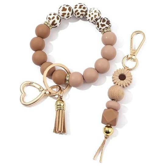 Wholesale 2 Pack Chic Silicone Bead Bracelet Keychain Set With Key Ring Handmade Fashion Accessory For Boutique Resale
